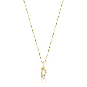 Pingente Letra D com Diamante em Ouro Amarelo 18k