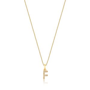 Pingente Letra F com Diamante em Ouro Amarelo 18k