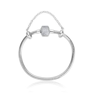 Pulseira Maleável em Prata 925 com Fecho Tradicional Cravejada - 16,5 cm