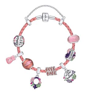 Pulseira De Couro Rosa Claro E Prata 925 - 18 cm