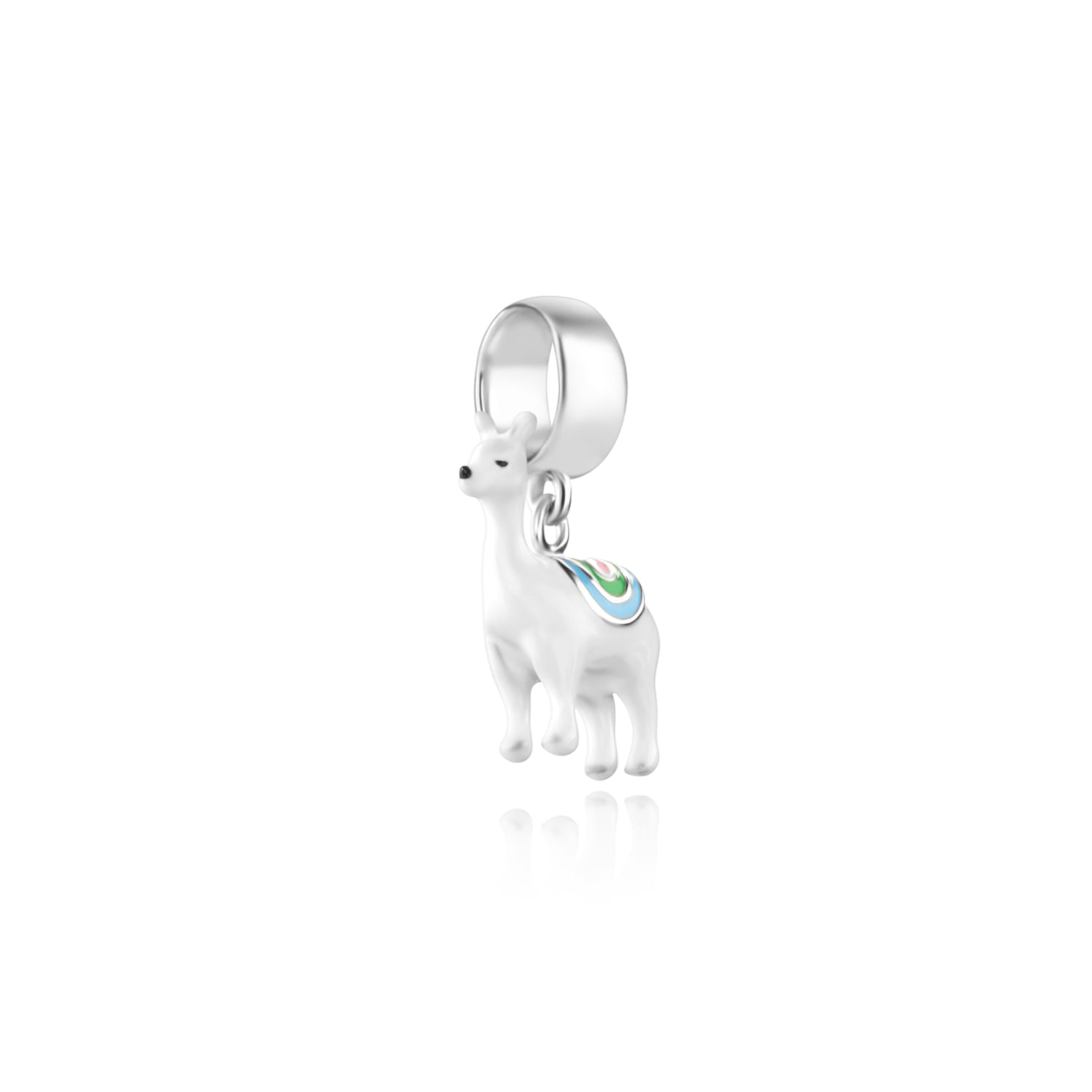 Berloque de pingente de raposa branca com detalhe azul nas costas.