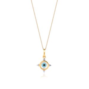 Pingente Olho Grego com Madrepérola e Safira Azul em Ouro Amarelo 18k