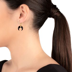 Pingente Chifre Italiano com Rubi em Quartzo Negro e Ouro Amarelo 18k