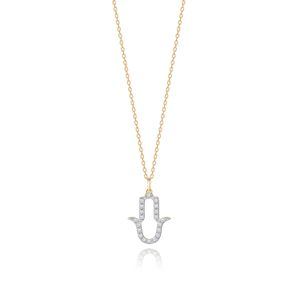 Pingente Hamsá com Topázio Incolor em Ouro Amarelo 18k
