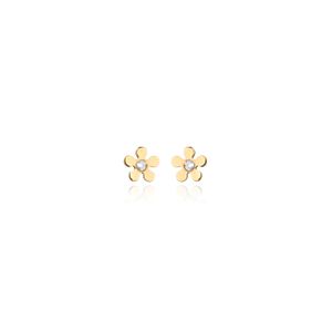 Brinco Infantil Flor com 2 pontos de Diamantes em Ouro Amarelo 18k