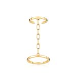 Anel dourado com duas argolas conectadas por uma corrente de elos retangulares.