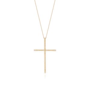 Pingente Cruz com 21 Pontos de Diamantes em Ouro Amarelo 18k