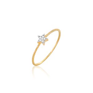 Anel Estrela com 3 Pontos de Diamantes em Ouro Amarelo 18k