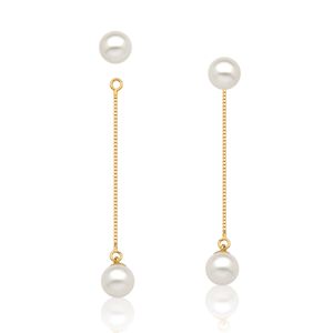 Brinco Longo Veneziana com Pérola em Ouro Amarelo 18k