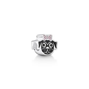 Charm Pug de Lacinho Cravejado em Prata 925