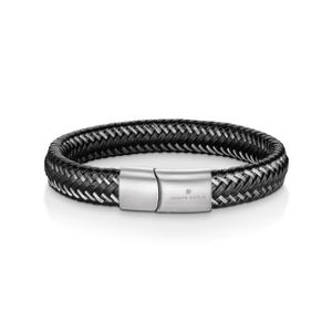 Pulseira Masculina Couro Trançado Preto em Aço - 22 cm