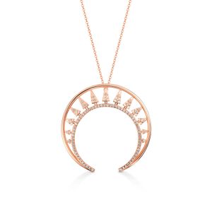 Colar Meia Lua Triângulos com Topázio em Prata 925 com Banho Ouro Rosé 18k