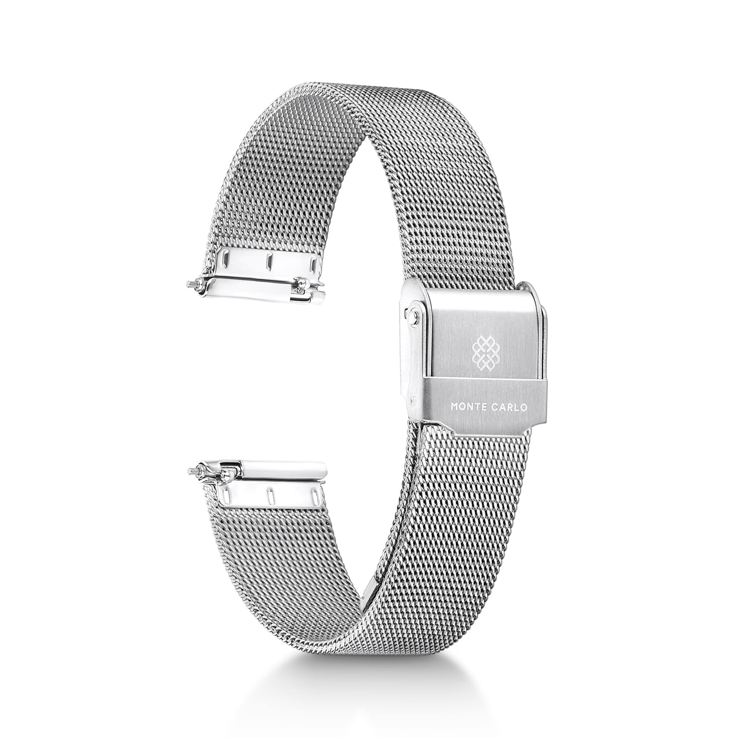 Pulseira de metal prateada com fecho de encaixe lateral, marca Monte Carlo, estilo elegante e moderno.