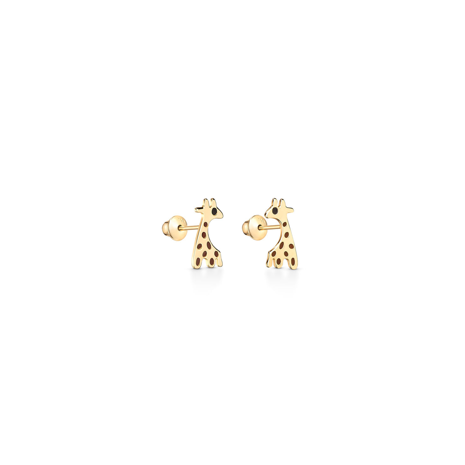 Brincos de gold com formato de girafas com manchas pretas.