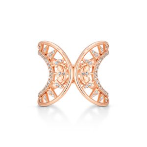 Anel Arcos Triângulos com Topázio em Prata 925 com Banho Ouro Rosé 18k
