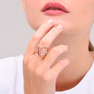 Anel Arcos Triângulos com Topázio em Prata 925 com Banho Ouro Rosé 18k