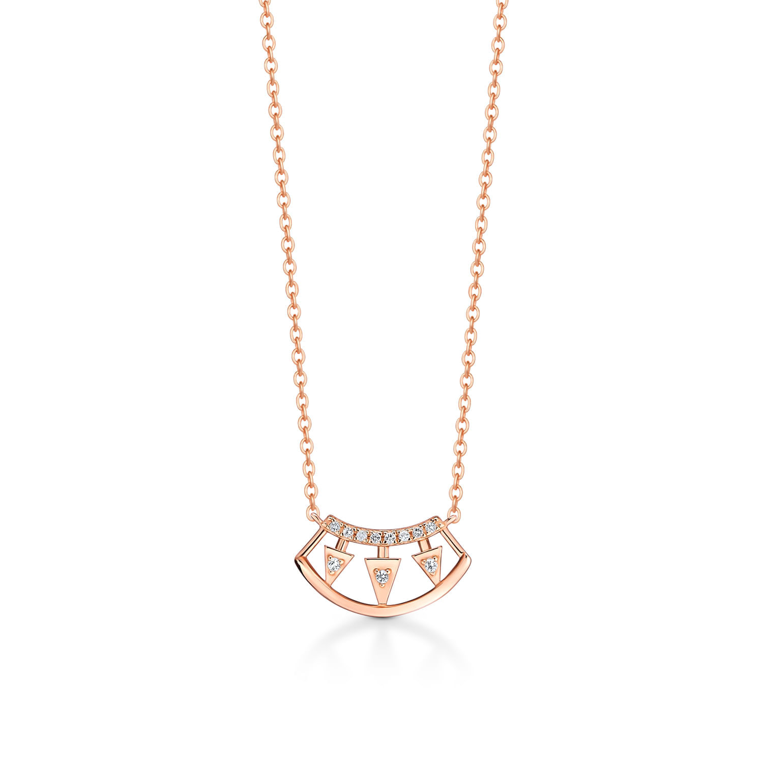 Colar com pingente pink gold com detalhes em cristais e design geométrico.