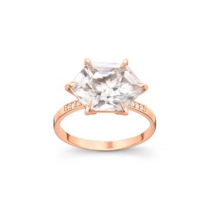 Anel Hexagonal com Quartzo Murion e Diamantes em Ouro Rosé 18k