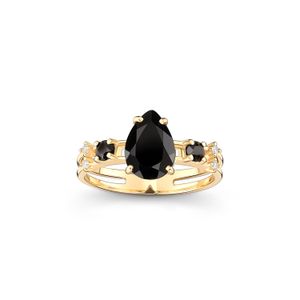 Anel em Ouro Amarelo com Diamante e Quartzo Negro