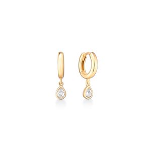 Argola Gota Cravejada em Prata 925 com Banho de Ouro Amarelo 18k - 10mm