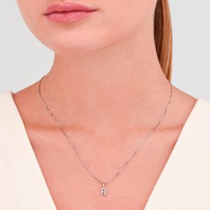 Pingente Letra R com Diamante em Ouro Branco 18k