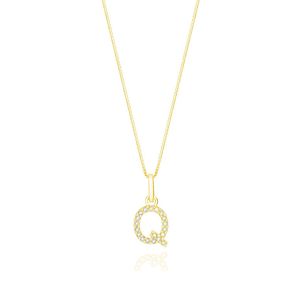 Pingente Letra Q com Diamante em Ouro Amarelo 18k