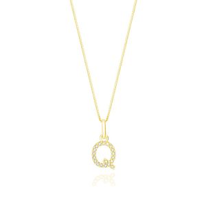 Pingente Letra Q com Diamante em Ouro Amarelo 18k