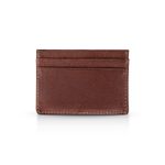 Carteira masculina de couro marrom com detalhes em ponto de costura, vista frontal.