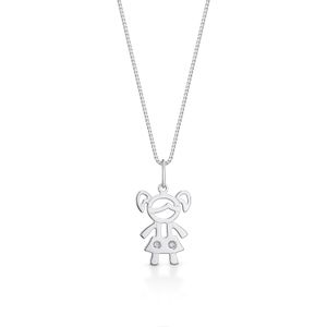 Pingente Menina com Diamante em Ouro Branco 18k