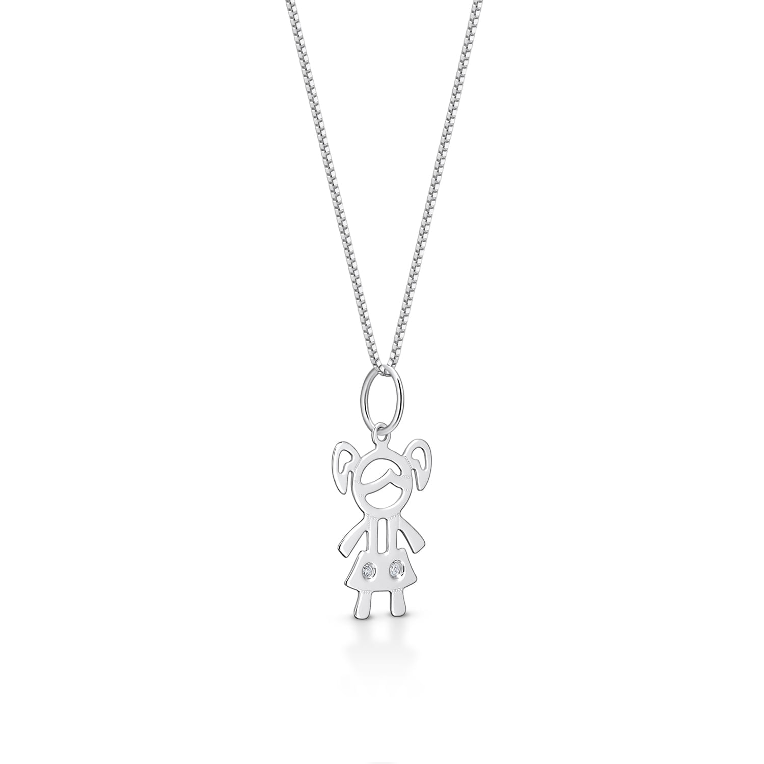 Colar com pingente de moeda de prata e pingente de menina em estilo minimalista.