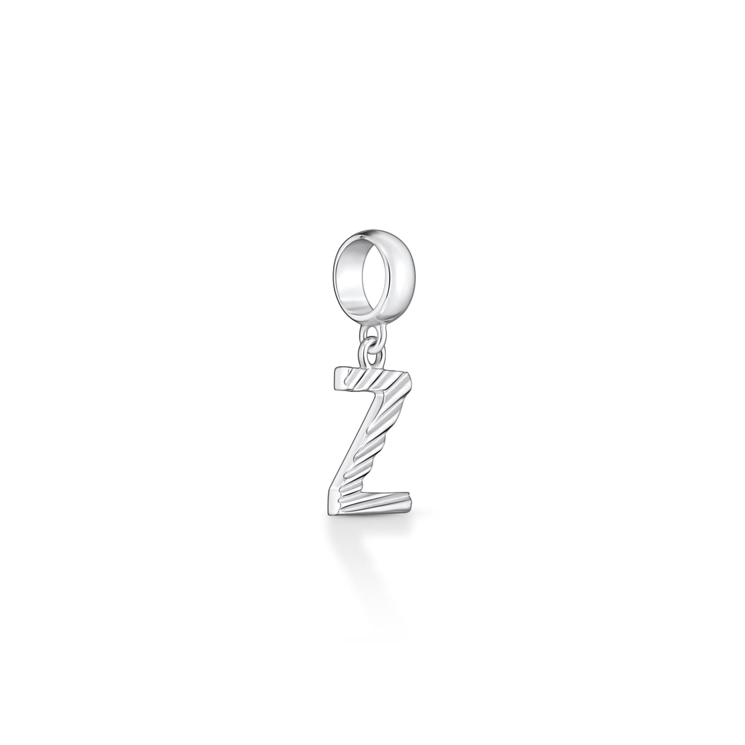 Pingente de letra "Z" prateado com acabamento listrado.