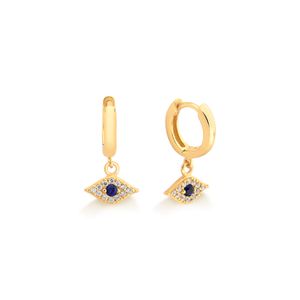 Argola Olho Grego Cravejado em Prata 925 com Banho de Ouro Amarelo 18k