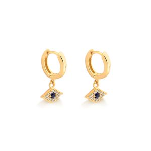 Argola Olho Grego Cravejado em Prata 925 com Banho de Ouro Amarelo 18k