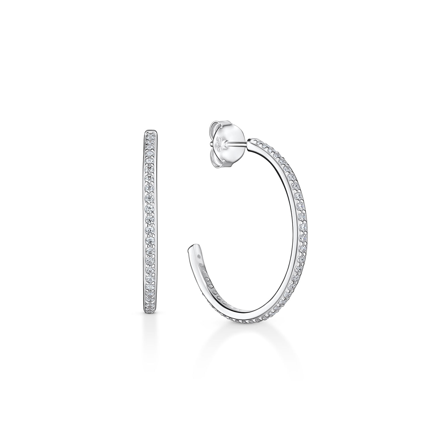 Par de brincos de argola prata com pedras de strass.