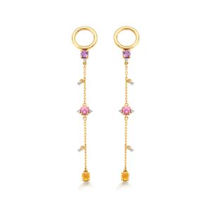 Brinco em Ouro Amarelo com Ametista, Citrino, Topázio Incolor, Turmalina Rosa