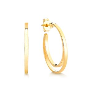 Brinco Meia Argola Dupla 22mm em Prata com Banho de Ouro Amarelo 18k