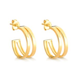 Brinco Meia Argola Fio Duplo dupla 17mm em Prata com Banho de Ouro Amarelo 18k