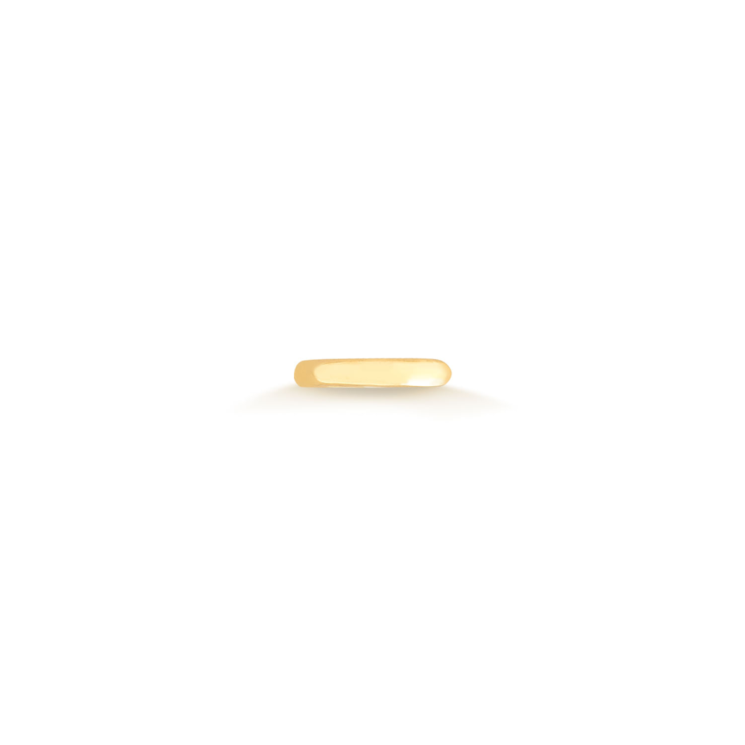 Anello de ouro simples, minimalista, visto de frente sobre fundo branco.
