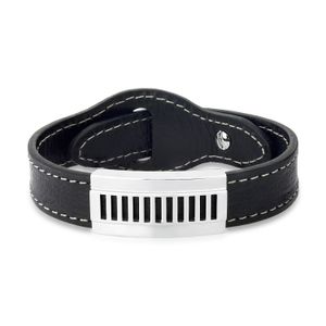 Pulseira Masculina Trilhos com Couro em Prata 925 - 27 cm