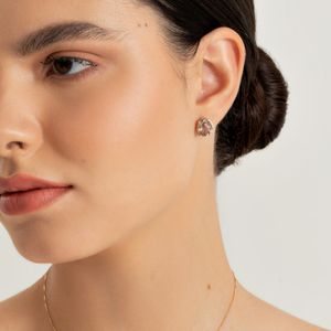 Brinco em Ouro Amarelo com Diamante e Quartzo Fumê