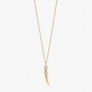 Colar Dente de Sabre Cravejado em Prata 925 com Banho de Ouro Amarelo 18k