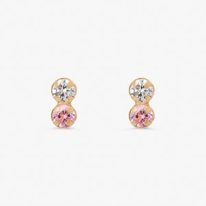 Brinco com Zircônia Rosa e Incolor em Ouro Amarelo 18k