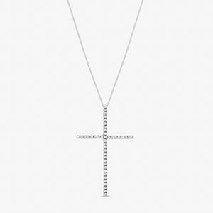 Pingente Cruz com 21 Pontos de Diamantes em Ouro Branco 18k