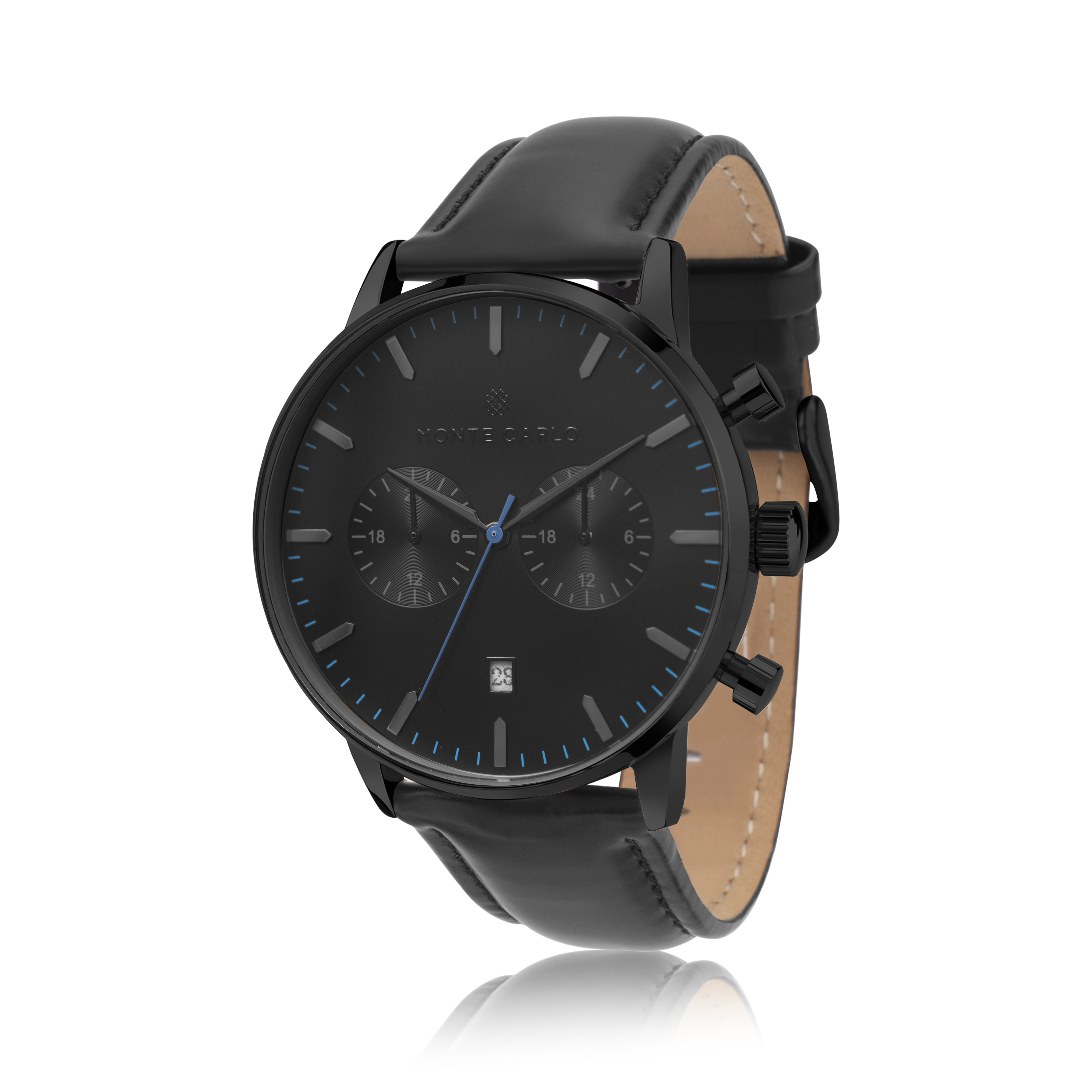 Relógio Monte Carlo Multi Dual Time Masculino em Couro Preto