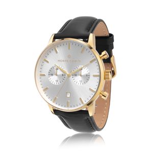 Relógio Monte Carlo Multi Dual Time Masculino em Couro Preto