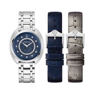 Relógio Bulova Feminino Duality com 52 Diamantes em Aço Prateado com pulseiras extras