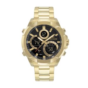Relógio Technos Masculino Anadigi em Aço Dourado