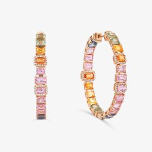 Brinco Argola com Safiras e Diamantes em Ouro Rosé 18K