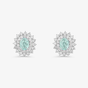 Brinco Stud de Turmalina Paraíba e Diamantes em Ouro Branco 18K