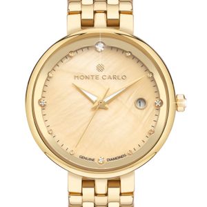 Relógio Monte Carlo Diamond Feminino em Aço Dourado com Diamantes e Madrepérola